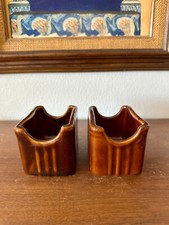 Vintage McCoy Brown Ribbed Ceramic Sugar Packet Container Pottery Made in USA