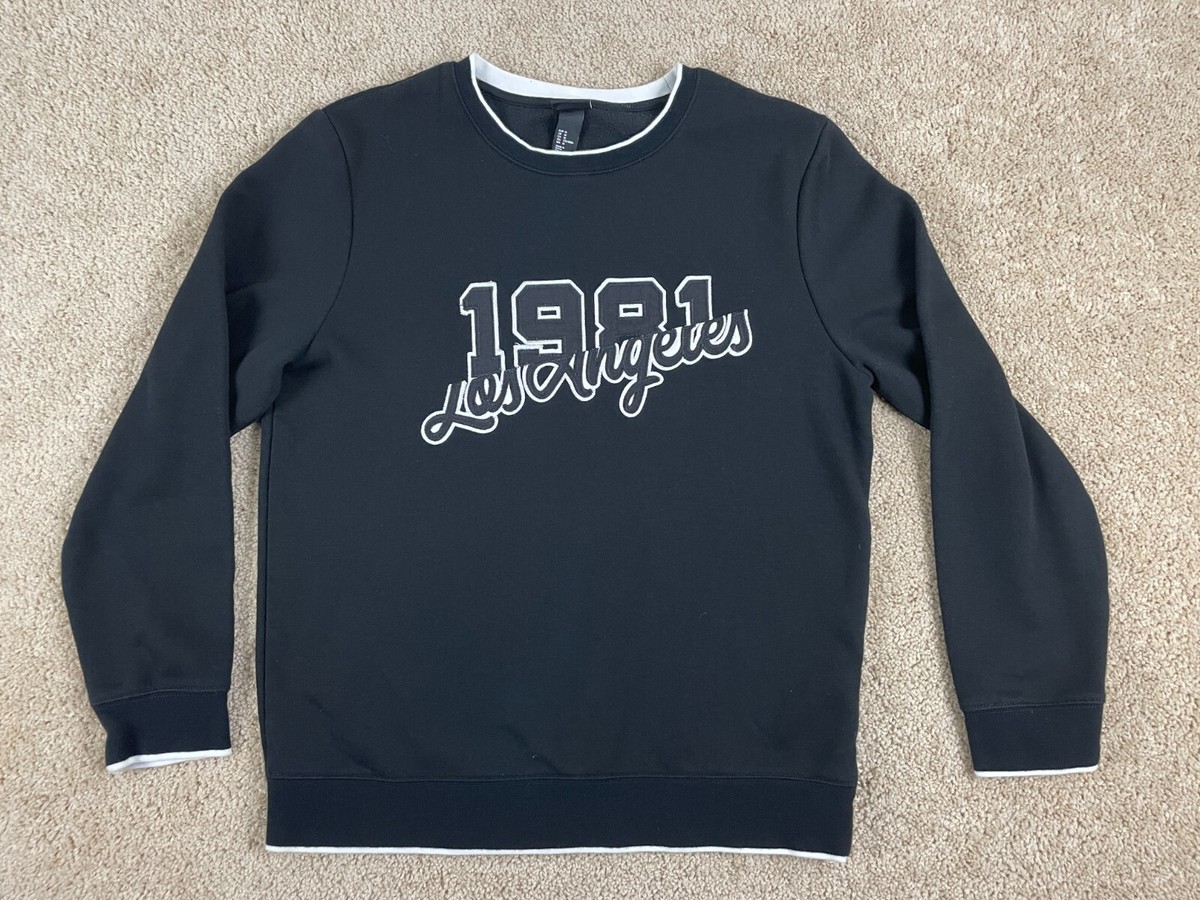 H&M T-Shirt Mens Medium Long Sleeve Crewneck Embroidered 1981 Los Angeles  Black