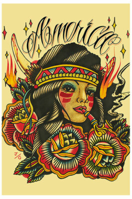 America by Johnny Gargan Tattoo Art Print Beautiful Native