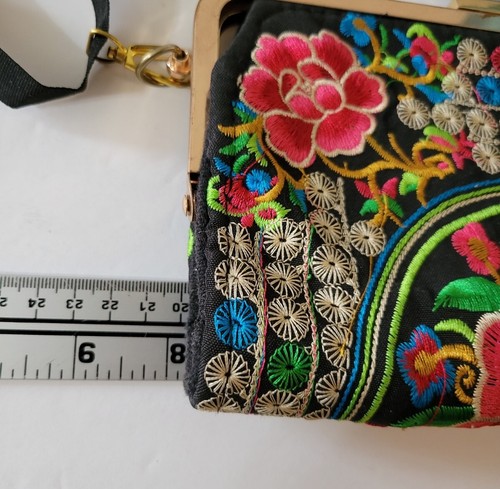Vintage bestickte Clutch Handtasche mehrfarbig Guatemala verstellbarer Riemen - Bild 5 von 8