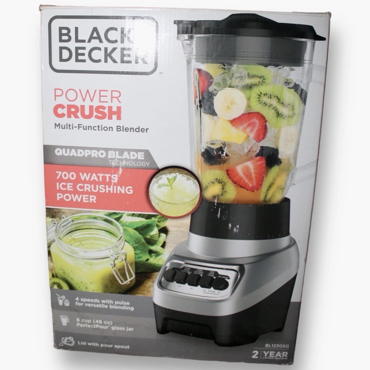 BLACK+DECKER PowerCrush Multi-Function Blender with 6-Cup Glass Jar, 4  Speed Settings, Silver