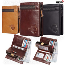 RFID Blocking Mens Bifold Trifold Real Leather Card Holder Wallet Zip Coin Purse