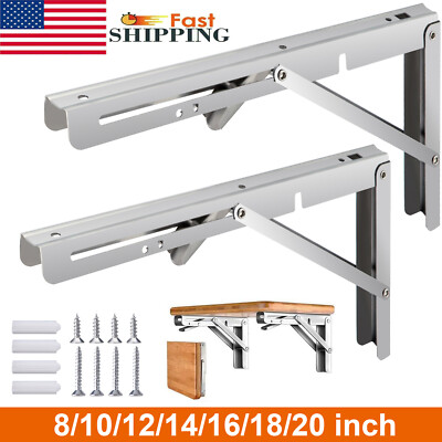 2pcs 8''-20'' Folding Shelf Brackets Heavy Duty Collapsible Table Bench Hinges