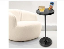 Pedestal Drink Table 23.5" Tall Compact Side Table with Phone Slot Black (G)