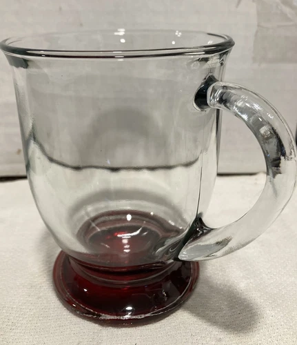 Anchor Hocking Café Clear Glass with Red Base 16.oz. Coffee Mug