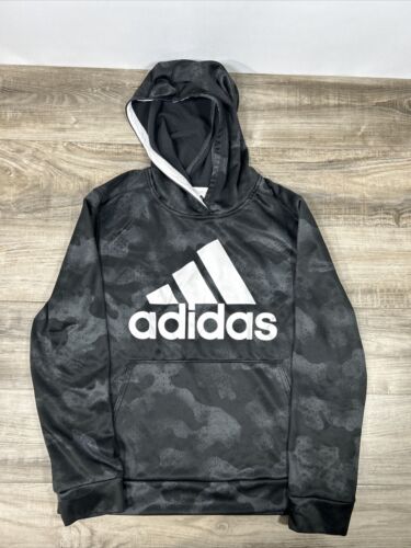 Youth Adidas Hoodie Large 14/16 Black & white trefoil logo - Picture 1 of 9