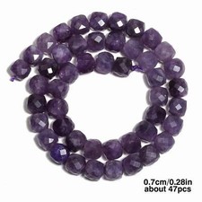 Natural Amethyst Beads 7-8mm Faceted Square Cube Geometric Shape Loose Beads for