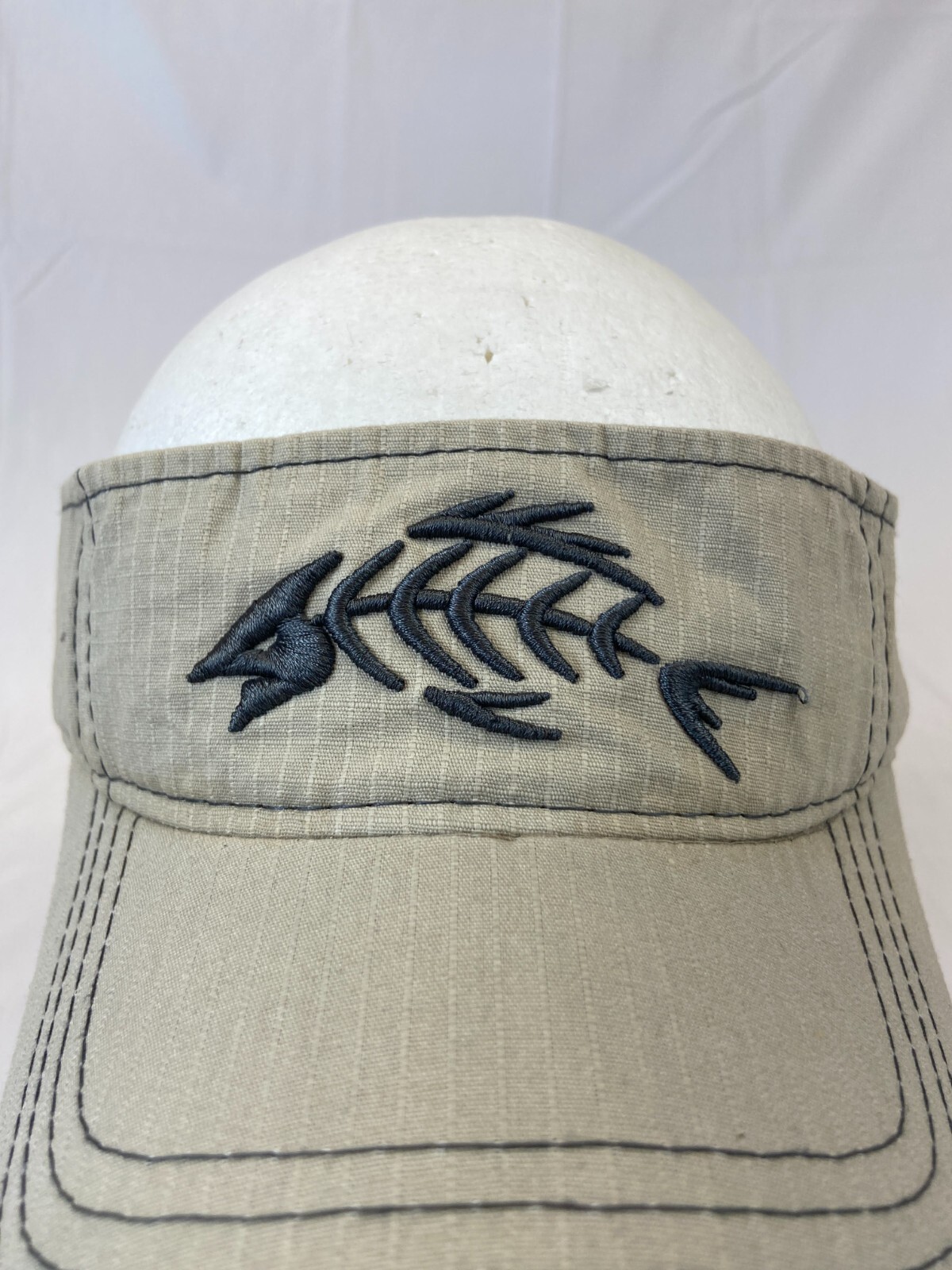 Fish Skeleton Strapback Visor Hat Tan Embroidered… - image 2