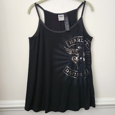 NEW Harley Davidson Black Metallic Graphic Flowy Tank Top/Blouse M Made in USA