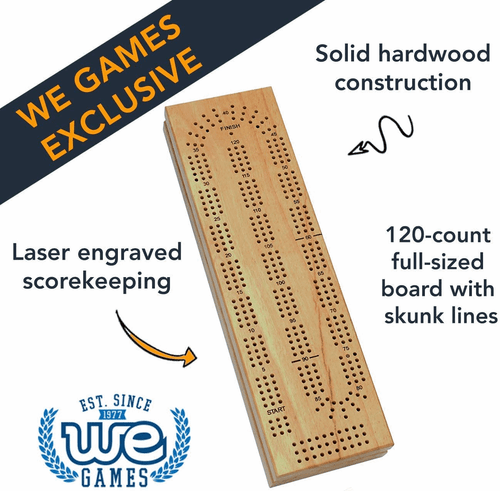 WE Games Cabinet Cribbage Set Continuous 3 Track Solid Wood Board w/ Storage NEW - Picture 9 of 11