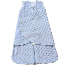 HALO SleepSack Swaddle Adjustable 3 Way Blue Plush Dot Newborn Safe Sleep 1 C...