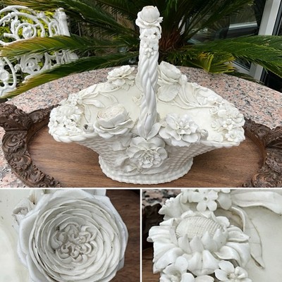   C1860 BLANC DE CHINE VERKRUSTETER FRANZÖSISCHER BLUMENKORB COLEBROOKDALE-STIL 10,5''