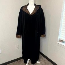 Vintage East 5th Hooded Long Trench Coat Womens Large Black Button Front Outdoor