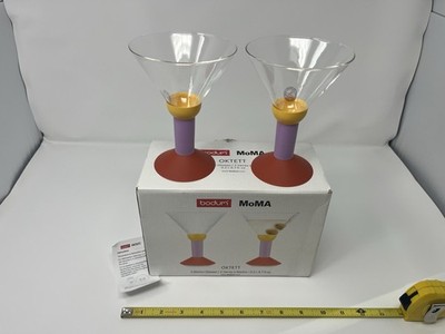 Bodum MoMA Oktett 2 Pc Martini Glass Set NEW IN BOX 80s Style Borosilicate NIB