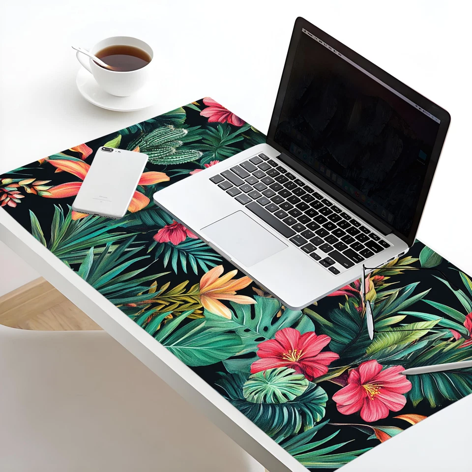Green Leaf Red Floral Black Mouse Desk Pad for Keyboard Desk Mat 31.5x15.7 inch - Image 3 of 4