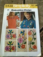 Vtg Simplicity 6439 Floral Embroidery Transfer Motifs Unused 1974
