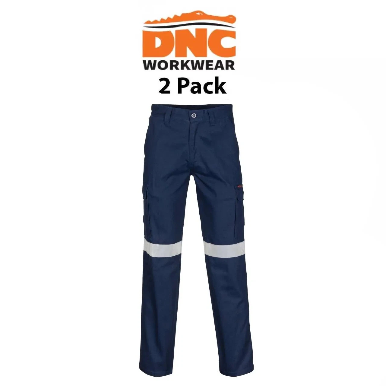 DNC Workwear Mens 2 Pack Middle Weight Double Angled Cargo Pants Reflective 3360