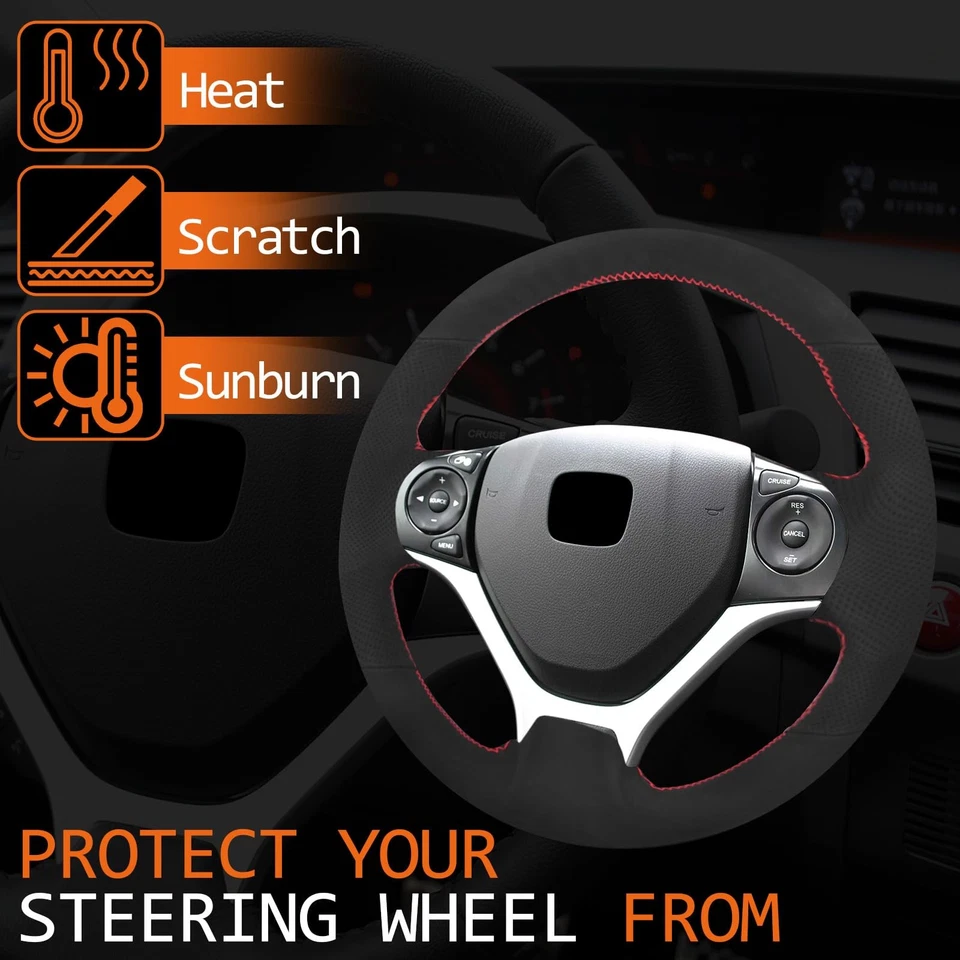 Compatible with Hand Sewn Steering Wheel Cover for Honda Civic 2012-2015 Non-... - Image 2 of 4