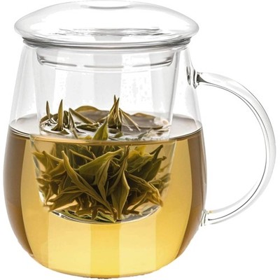 Glass Tea Cup with Lid and Strainer Large 500 ml Borosilicate Glass Tea Steep...