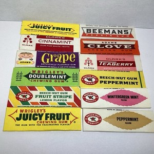 MIXED LOT OF TWELVE VINTAGE CHEWING GUM WRAPPERS WRIGLEYS ADAMS CLARKS ETC. #1