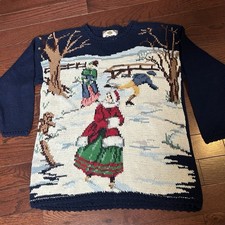 Vintage Tiara International Sweater Sz M Pullover Tunic Ice Skating Winter Snow