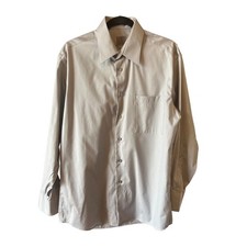 Calvin Klein Mens Beige Button-Up Long Sleeve Dress Shirt Chest Pocket Med