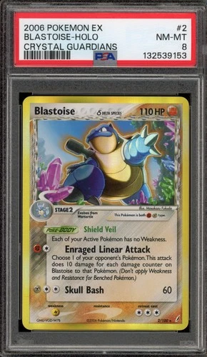 Pokemon Blastoise EX Crystal Guardians Holo Rare #2 PSA 8
