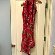Lauren Ralph Lauren Pink Green Floral Sleeveless V-Neck Wrap Dress Size 8