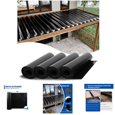 #ad 4 PCS 50FT Black under Deck Drainage System Trough HDPE Waterproofing Membrane $284.81