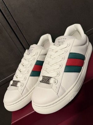 Gucci Herren Weiß GG Leder Grob ACE Turnschuhe Größe 11,5 UK/12,5 US
