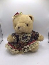 Vintage Anco Teddy Bear Hat And Dress 7" 1991 Firm Sitting Plush