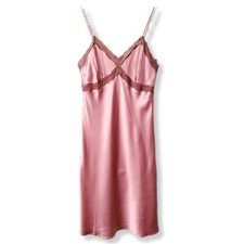 Pink Brown Silk Satin Lace Slip Dress M Retro Lingerie Coquette Romance Y2K 2016
