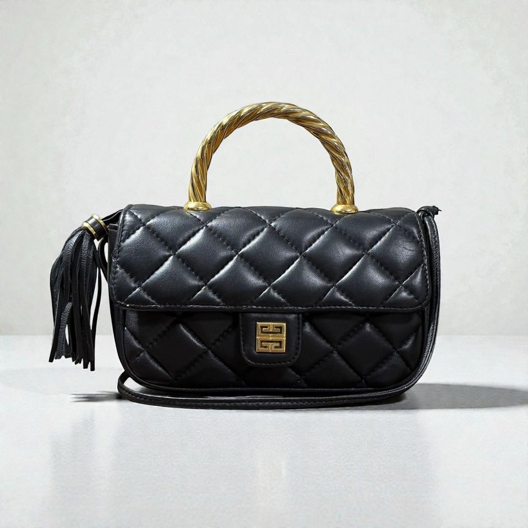 Givenchy Vintage 4G Quilted Leather Shoulder Bag Hand Bag Black Metal Handle