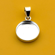 925 Silver Round Bezel Pendant 14mm DIY Resin Cabochon Jewelry Setting Pendant