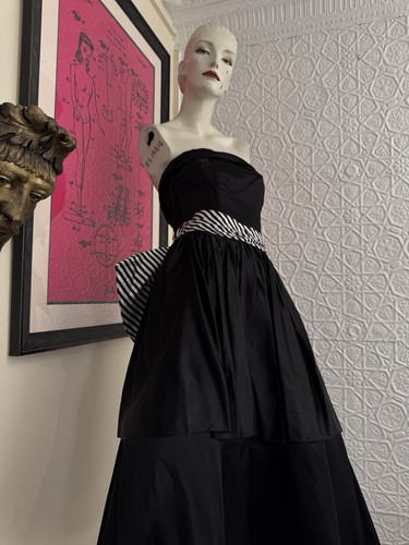 Vintage 1980s Gunne Sax Jessica McClintock Formal Dress-Black White Size 7-S/M - Picture 2 of 9