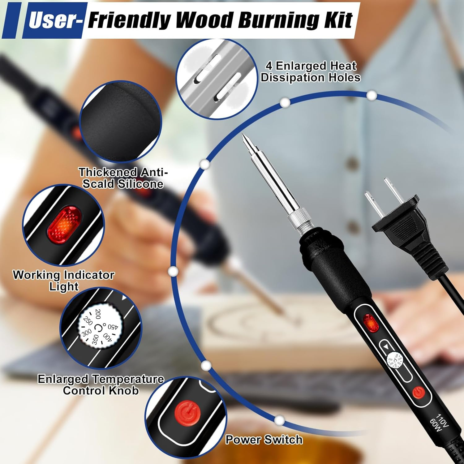 Professional Wood Burning Kit with Adjustable Temperature and 163 Accessories