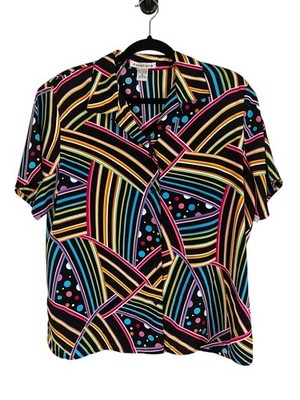 Colorful Vintage Shirt Black XL Eclectic Vibrant Geometric Disco Retro Neon 90s