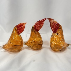 Toucans Bird Heavy Thick Art Glass Orange & Red Figurine Decoration Lot Of 3 Set