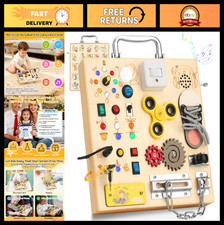 Wooden Busy Board with LED Light - Montessori Sensory Activity Toy for Toddlers,