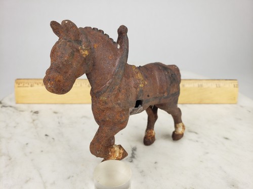 Vintage Cast Iron Clydesdale Draft Horse Door Stop Figurine 4-1/2" x 5" Wagon - Picture 3 of 12