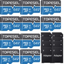 TOPESEL Micro SD Card 64GB 10 Pack Memory Cards Ultra SDXC Class 10 TF Cards Lot