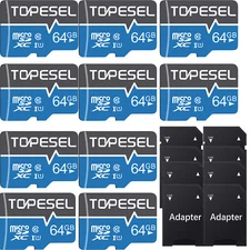 TOPESEL Micro SD Card 64GB 10 Pack Memory Cards Ultra SDXC Class 10 TF Cards Lot