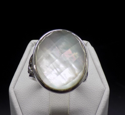 Vintage Whitney Kelly WK Ring Faceted Mother of Pearl 925 Sterling Silver Size 8 - Picture 6 of 16