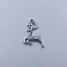 10 Silver Tone Deer Charms Crafting Craft Metal Pendant Tone 0.75" Inch