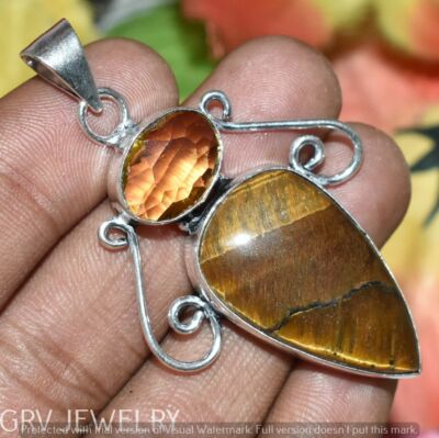 Amazonite Citrine Gemstone Pendant 925 Sterling Silver Overlay U272-B170