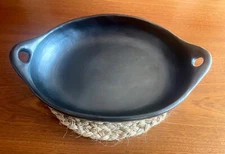 Roasting Pan Oval Saute Dish Pan Casserole Dish  13"x 10"x 2" Black Clay