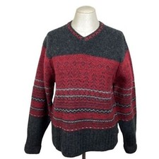 Woolrich Womens Wool Sweater Size Large L Charcoal Heather Gray Red Fair Isle