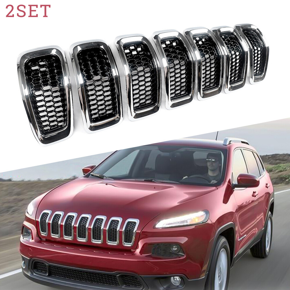 2set Front Hood Grille Insert For 2014-2018 Jeep Cherokee W/Black Hood Honeycomb