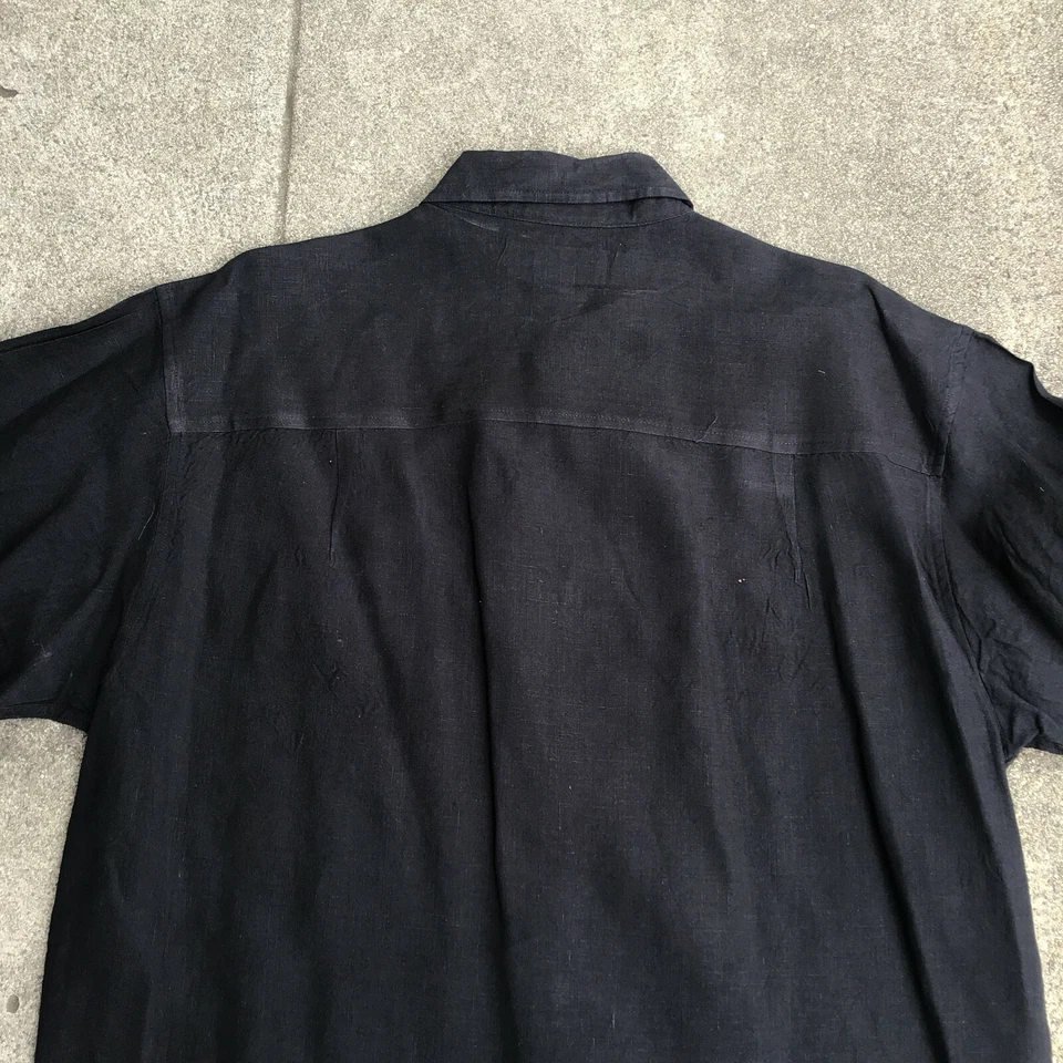 Donald J Trump Signature Button Short Sleeve Shirt 100% Linen Medium Black - Image 3 of 4