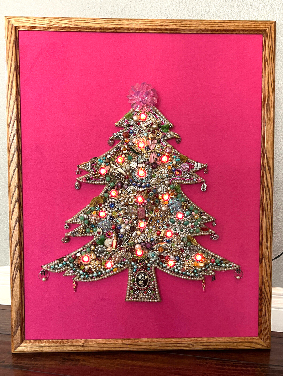 油彩画　Xmas tree Christmas tree with ribbons and bows oil painting 8x10 Print